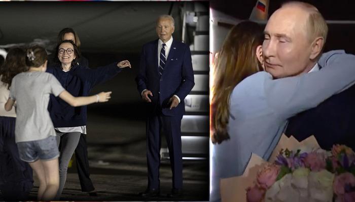 Elinde çiçeklerle rehineleri bekleyen Putin gözyaşlarını tutamadı!  Ankara'da tarihi takas operasyonu: Biden'a sarılmak için koştular